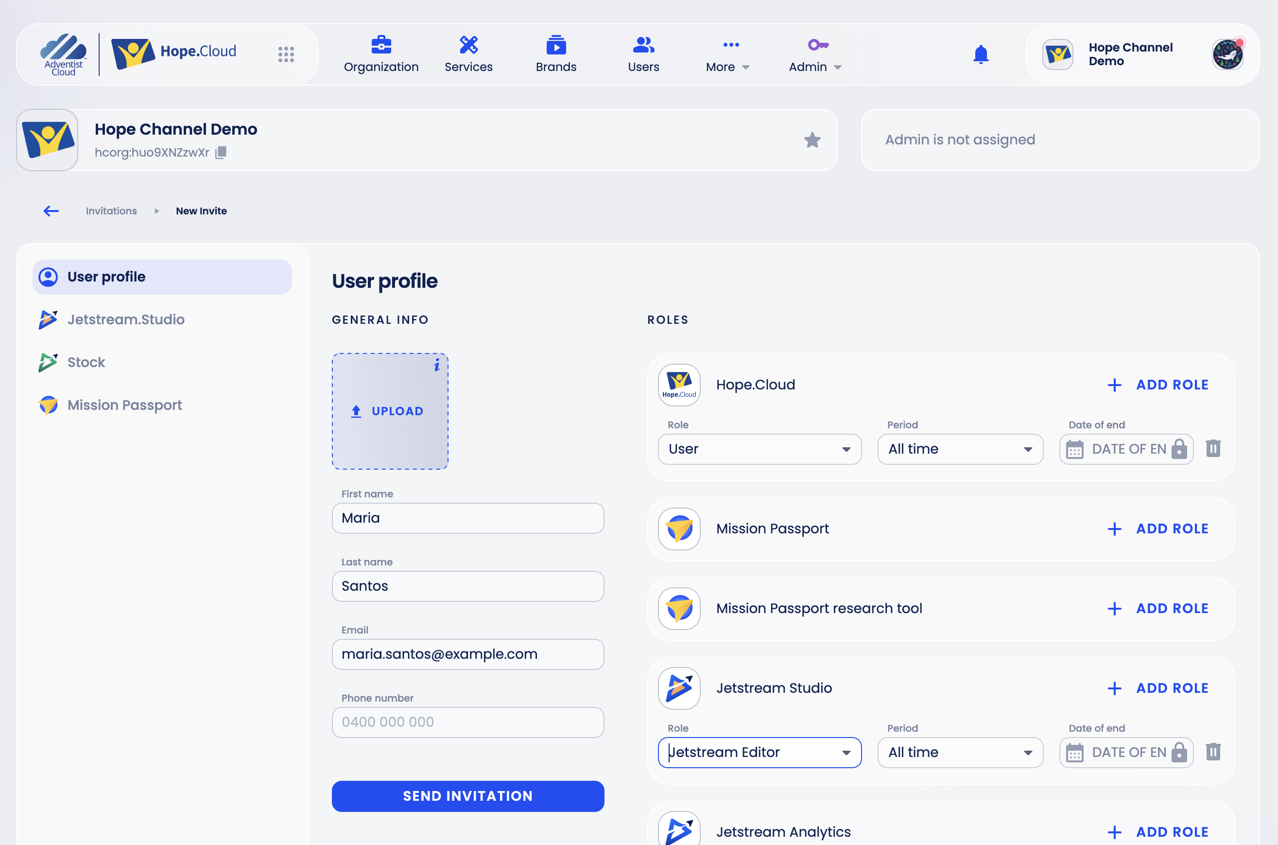 New invitation with roles
