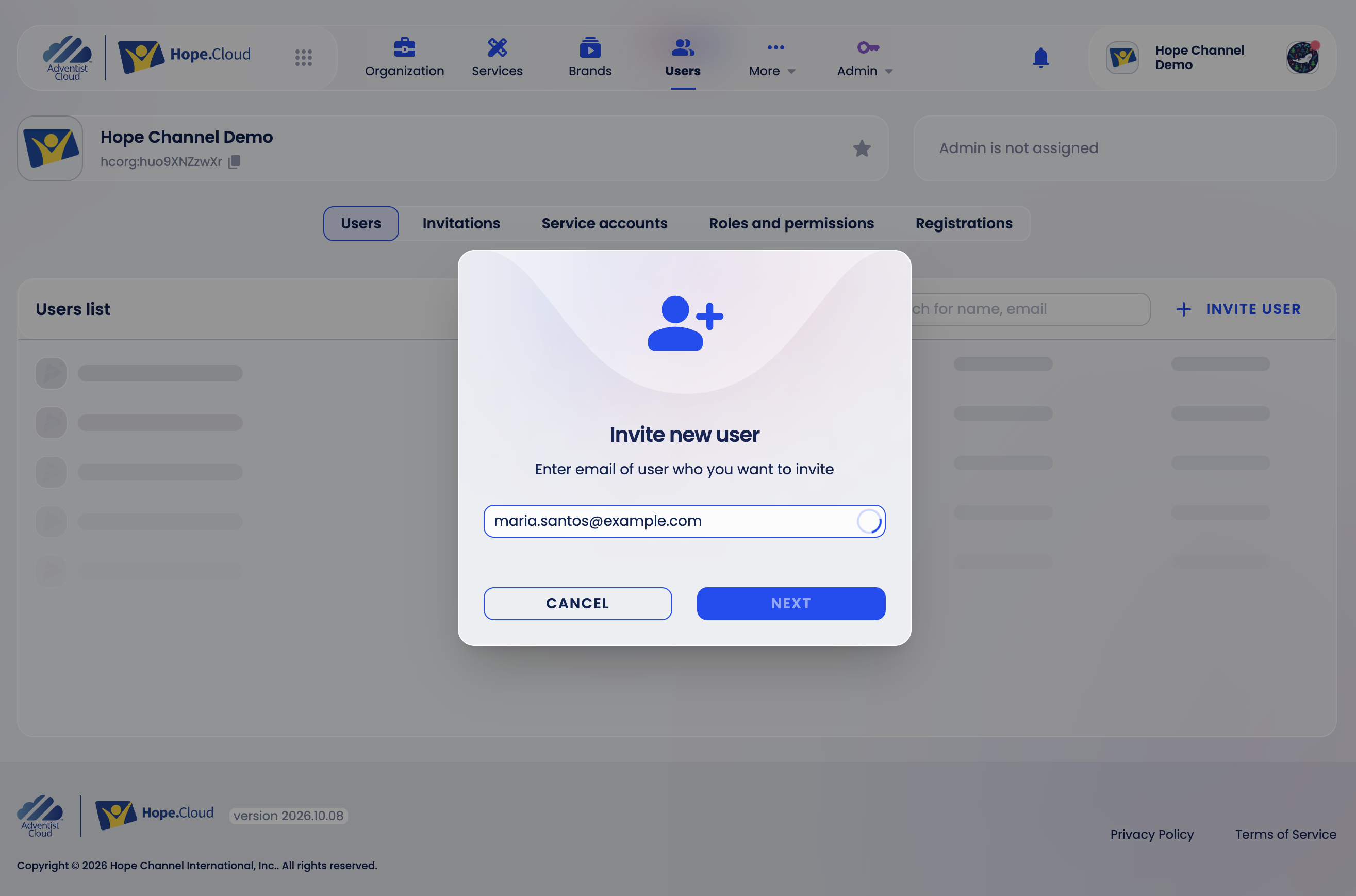 Invite new user