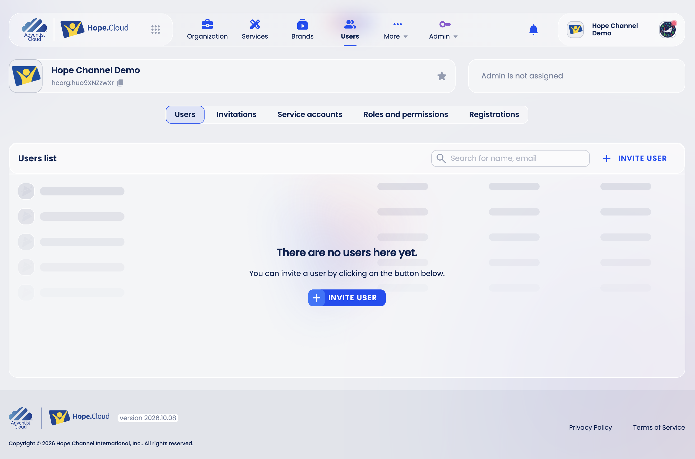Users list in Hope.Cloud