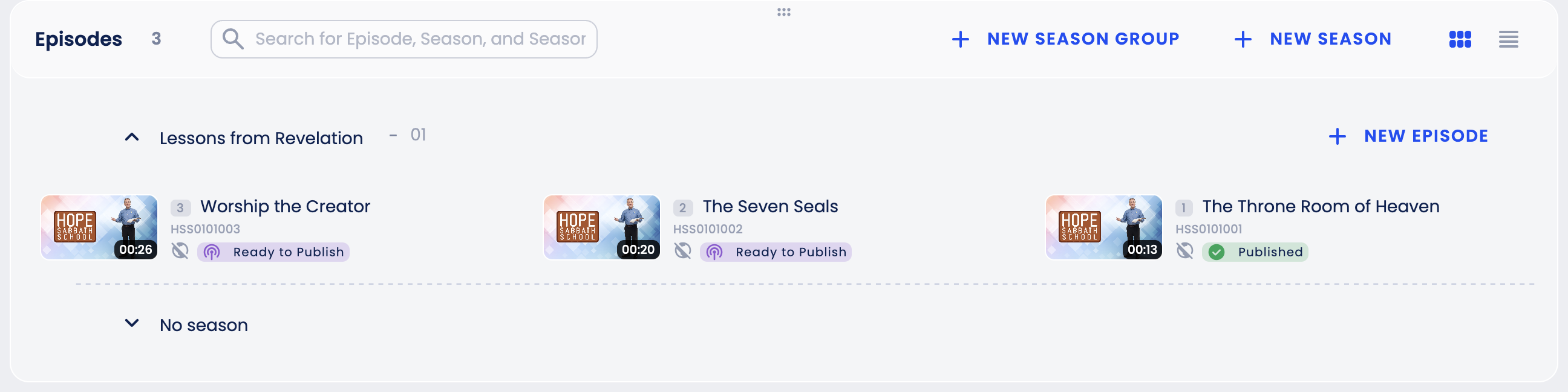 Episodes in a season