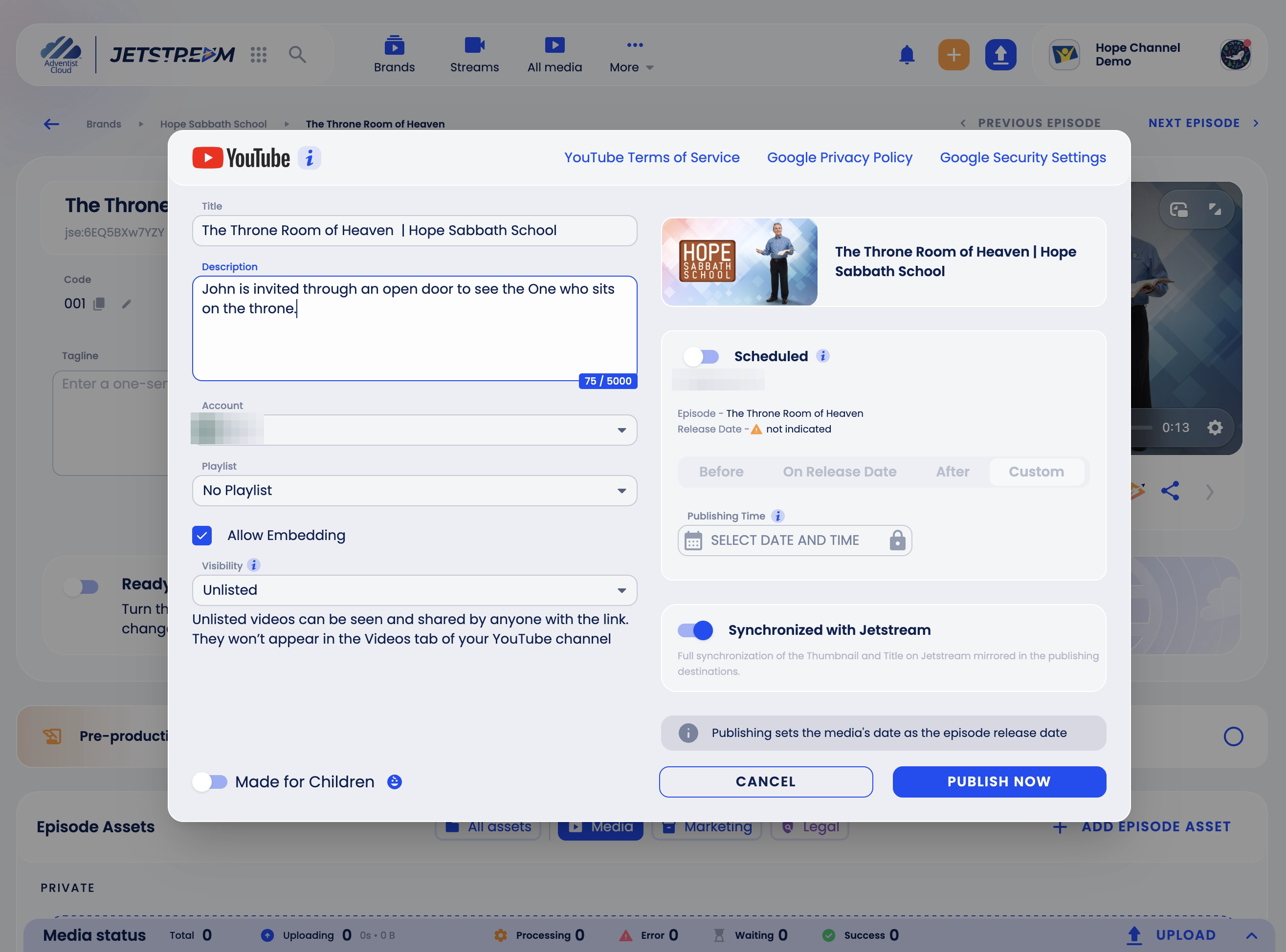 Publish to YouTube