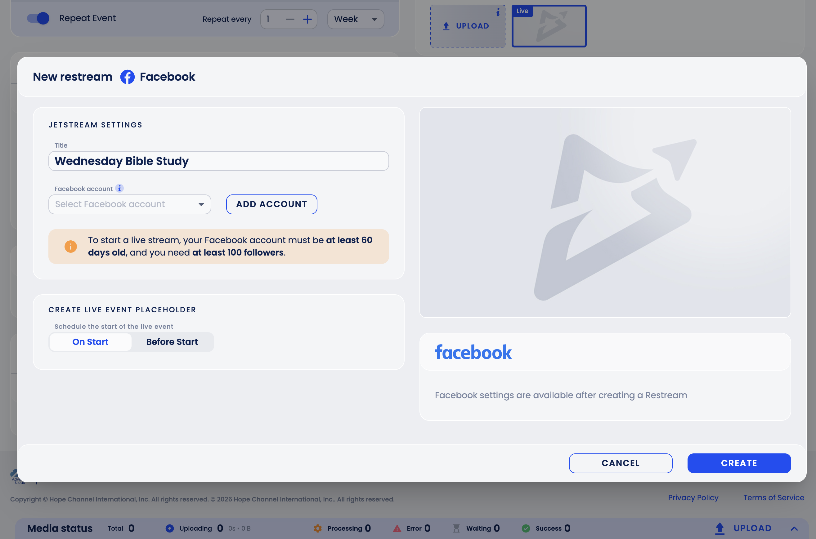 Linked Facebook restream