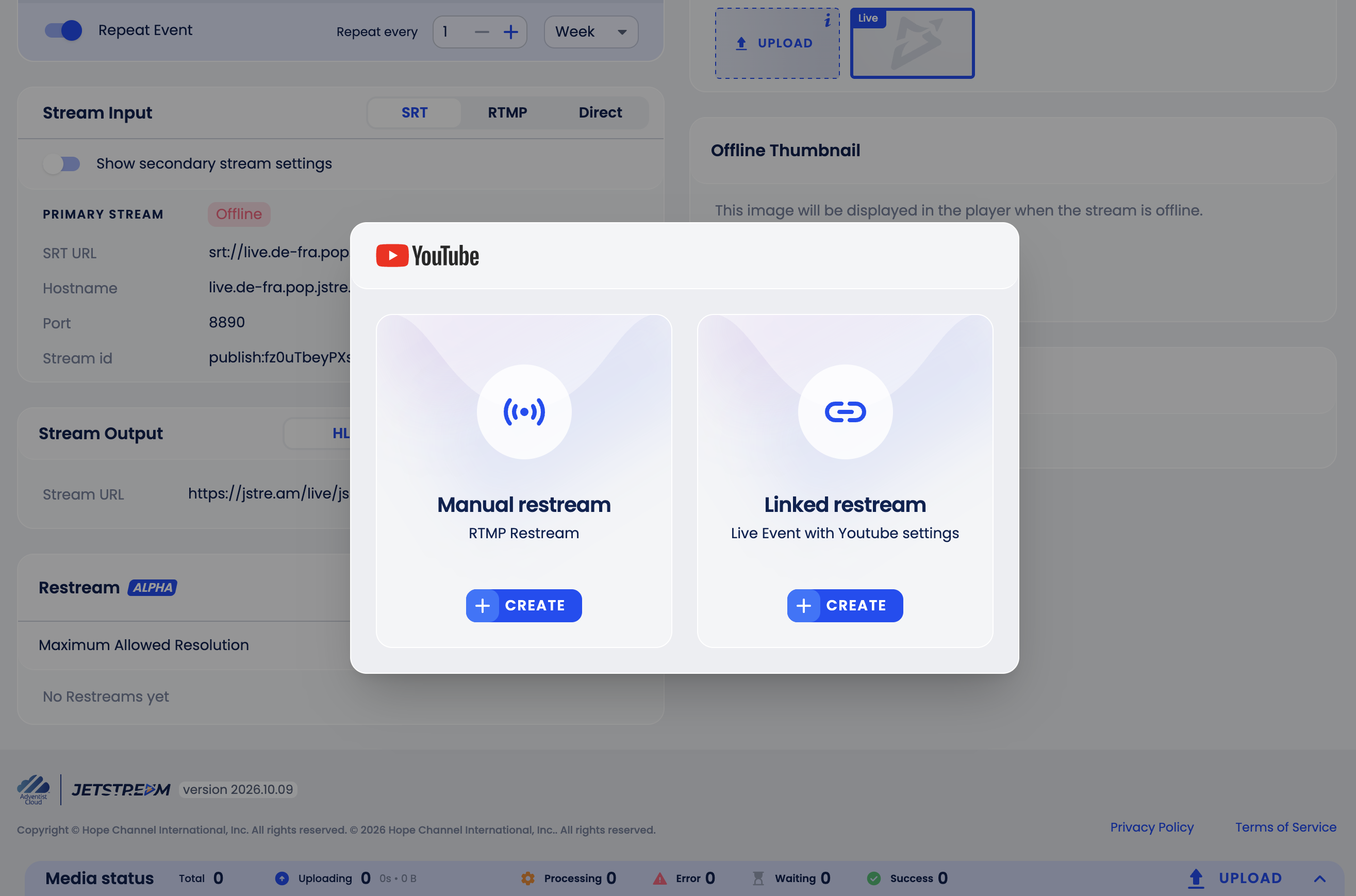 Manual or linked restream