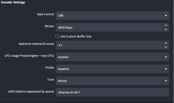 x264 encoder settings