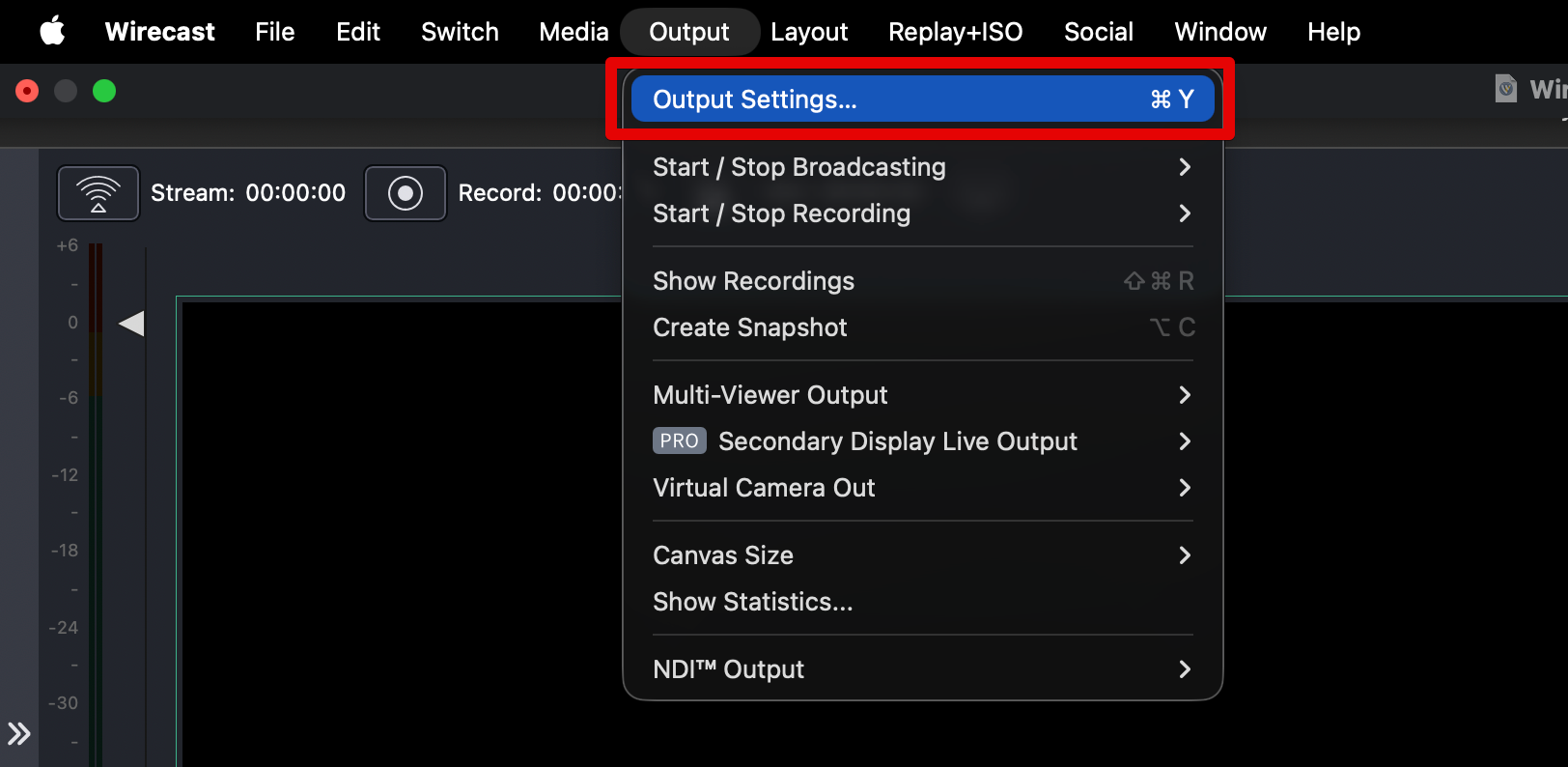 Output menu
