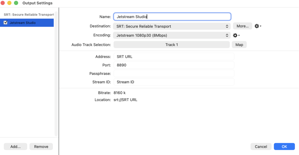 Output destination name