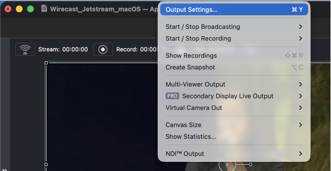 Output Settings menu