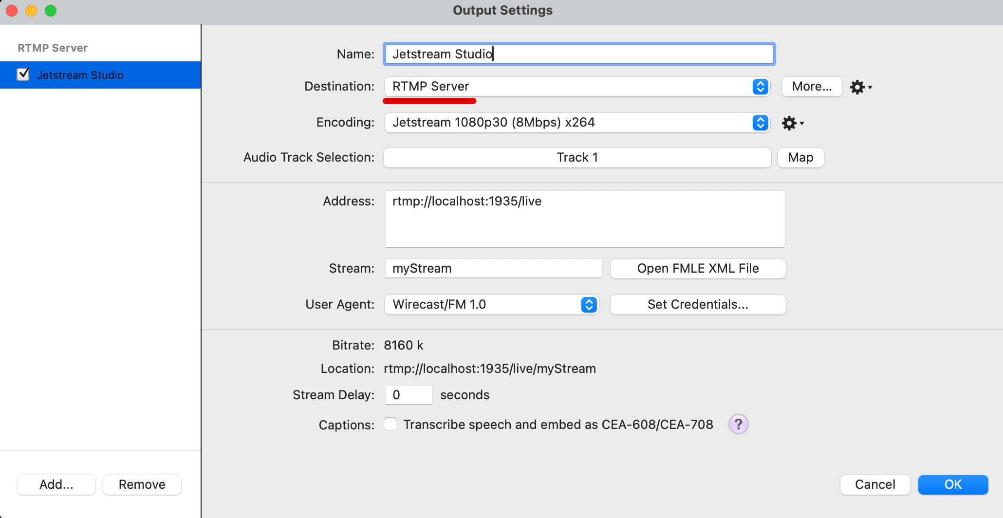 RTMP Server destination