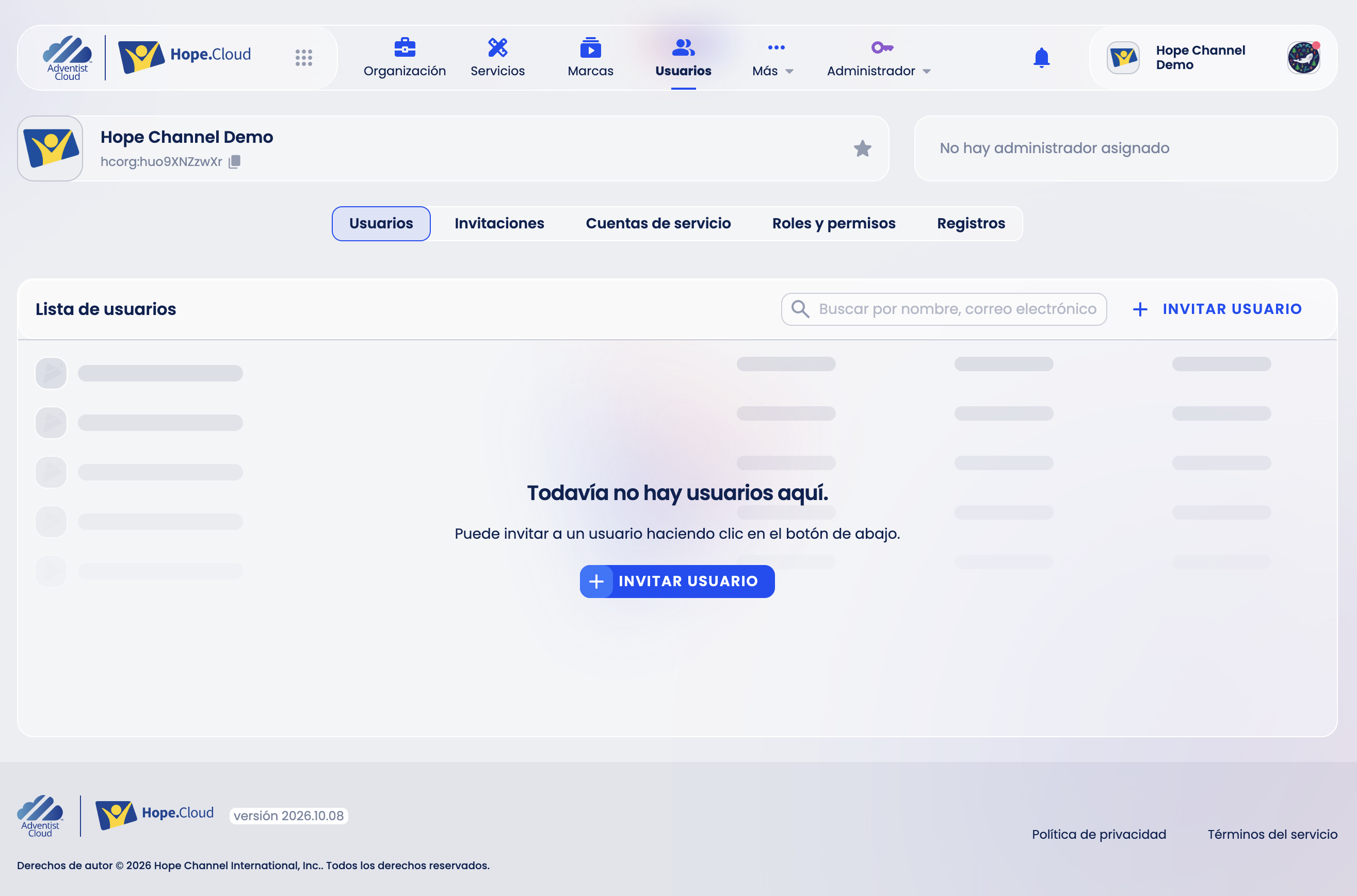 Lista de usuarios en Hope.Cloud